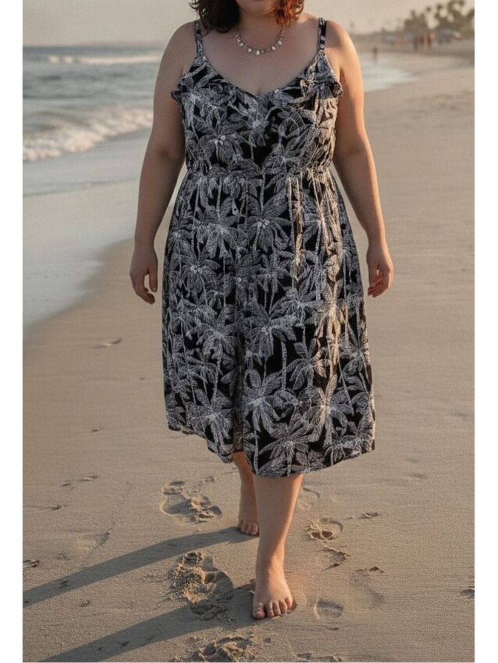 Torrid | Sz 2X | Black-and-white tropical smocked sleeveless dress